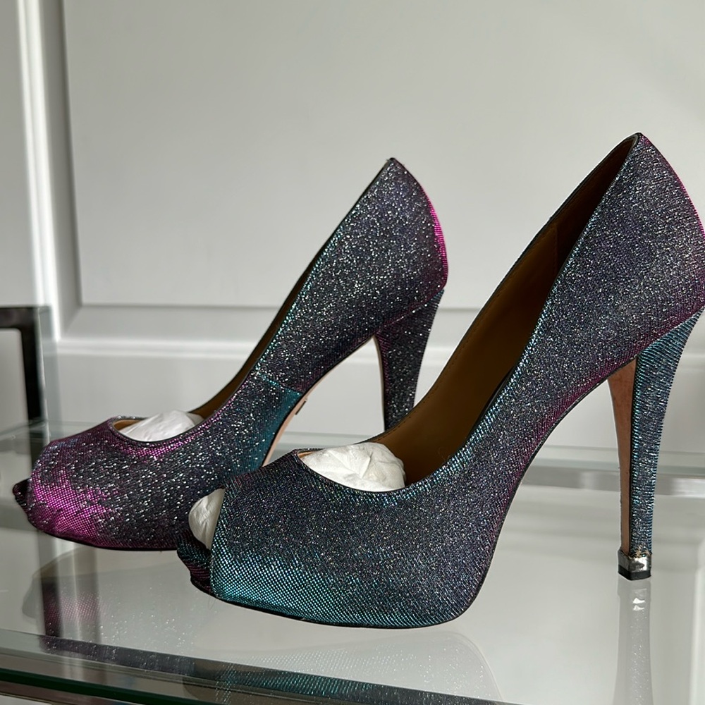 Badgley Mischka Humbie IV Open Toe Pump Dark Grey/Plum Size 8.5